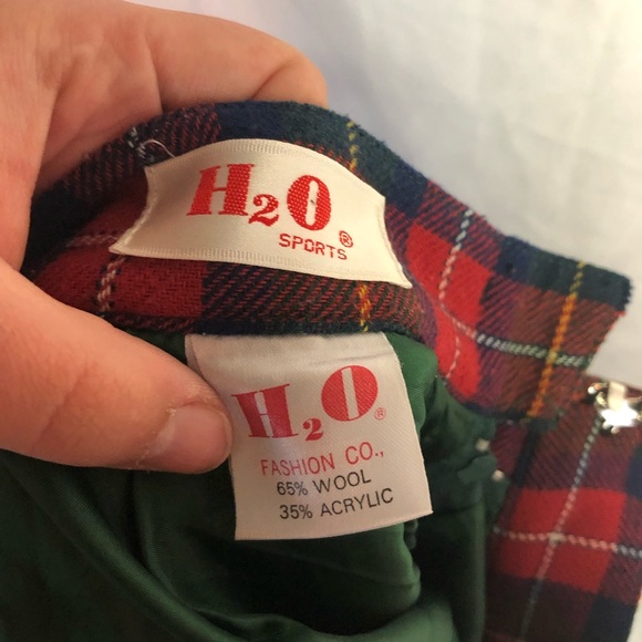 H2O 4 green red plaid wool high waist skirt lined - Picture 6 of 6